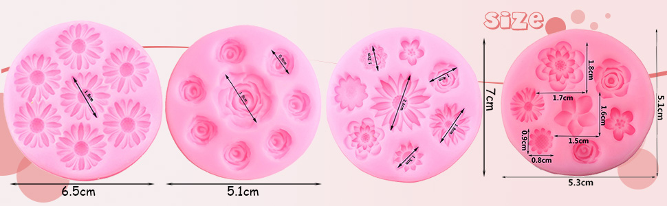 Detall de motlles de silicona amb flors de rosa