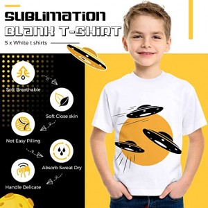 Sublimation Blank T-skyrta Hvítir pólýesterskyrtur með hálsmáli stutterma Sublimation-bolur