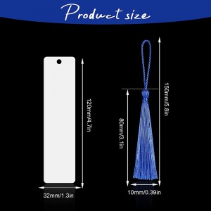 Sublimation Blank Bookmark Thaum tshav kub kub hloov hlau Aluminium DIY Bookmark nrog lub qhov thiab muaj yeeb yuj Tassels rau Crafts