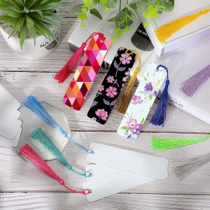 Sublimation Blank Bookmark ການໂອນຄວາມຮ້ອນໂລຫະອະລູມິນຽມ DIY Bookmark ມີຮູແລະ Tassels ສີສໍາລັບຫັດຖະກໍາ