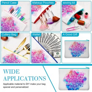 Mixed Color Sublimation Blank Canvas Makeup Bags Bulk Blank DIY Heat Transfer na may Zipper