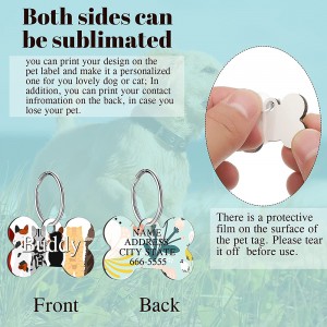 MDF Sublimation Blank Dog Tag Paw Shape Sublimation Blank Dog Tags ʻelua ʻaoʻao ʻīlio ʻīlio me ke apo kī.