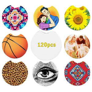 60PCS Sublimation Blanks Car Coasters,Car Cup Holder Coaster 2.75 Inch  Circular Opening Neoprene Absorbent Coaster for DIY Crafts Coasters Car