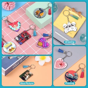 Sublimation Keychain Blanks Bulk Set nrog Thaum tshav kub kub Transfer Blanks Tassels Ntsiab Chains