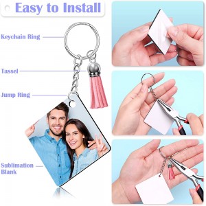 Sublimation Keychain Making Kit ከካሬ ሙቀት ማስተላለፊያ ባዶዎች ጋር