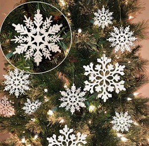 Dawb Snowflake Ornaments Yas Glitter Daus Flakes Ornaments