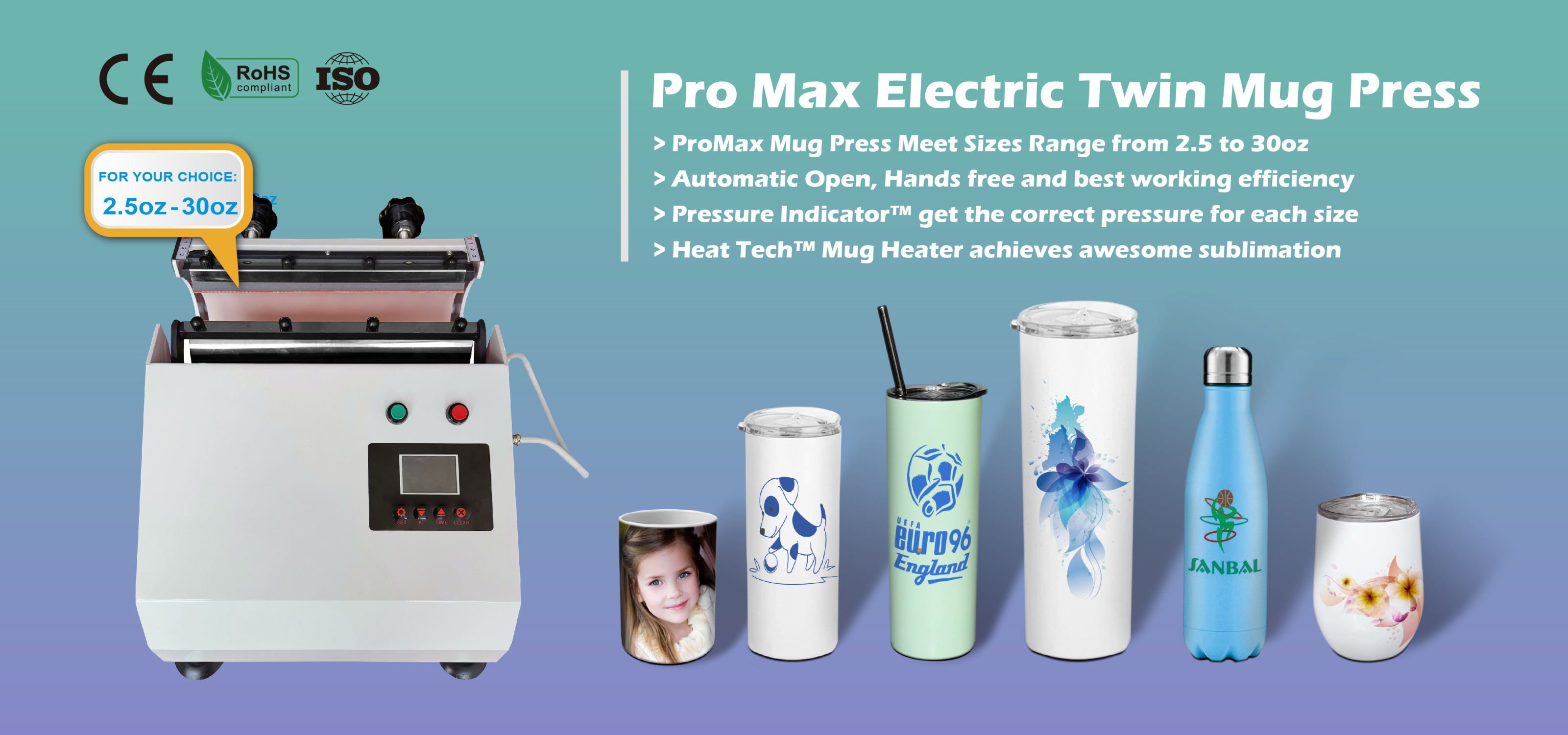 Igwe ọkụ ọkụ ọkụ Ultra Electric Tumbler maka Sublimation Skinny Tumblers